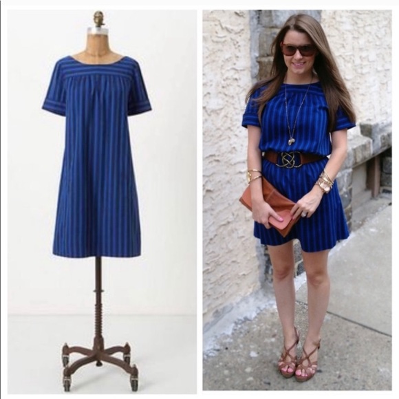 HD in Paris Cerulean Stripe Shift Dress Size: 00 - Picture 11 of 12